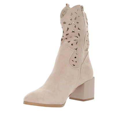 Beżowe botki wiosenne na klocku nieocieplane Jezzi