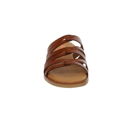 Brązowe klapki damskie płaskie ze skóry naturalnej Hiszpańskie El Pimpi