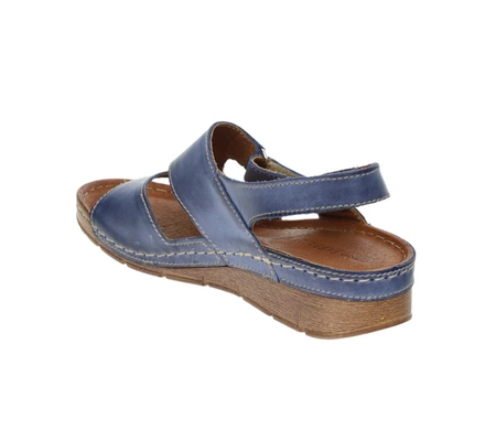 Granatowe skórzane sandały damskie komfortowe szyte na rzepy Polskie Gino Fabiani