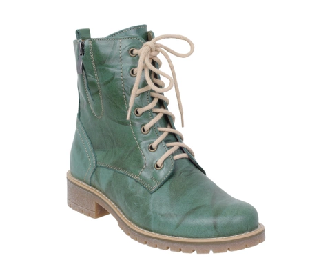Zielone botki skórzane damskie ocieplane wełną traperki Gino Fabiani