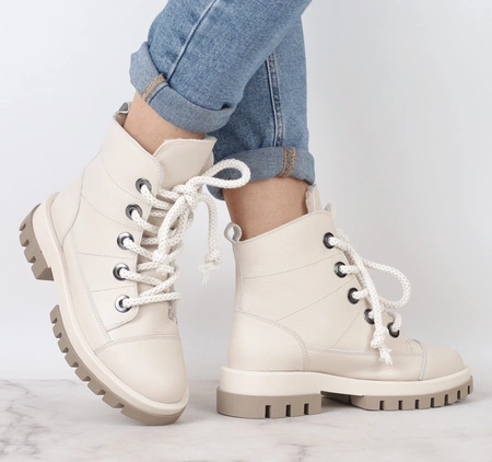 Skórzane trapery damskie ocieplane Polskie Gino Fabiani