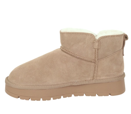 Beżowe botki damskie śniegowce EMY ze skóry naturalnej