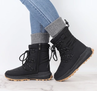 Czarne modne śniegowce damskie sportowe botki ciepłe na zimę Jezzi