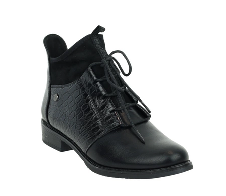 Czarne eleganckie półbuty jesienne damskie ocieplane lakierowana cholewka Jezzi