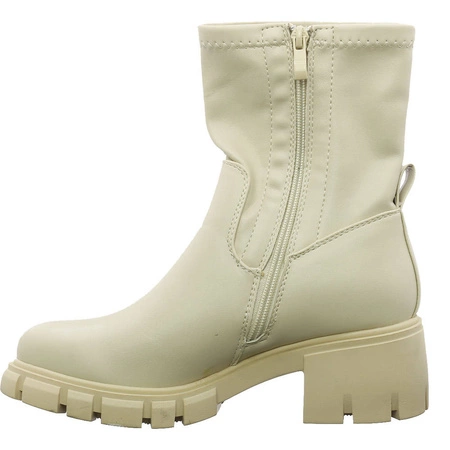 Beżowe botki damskie kozaki ma klocku Jezzi