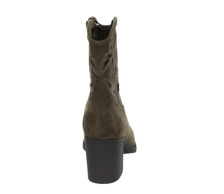 Brązowe czekoladowe eleganckie botki kowbojki na obcasie z ażurową cholewką Tatiana