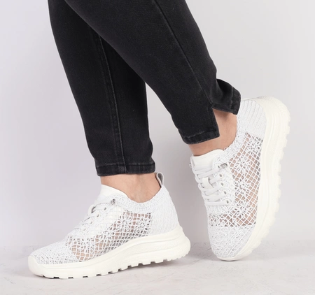 Białe skórzane adidasy damskie koronkowe oddychające VINCEZA