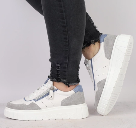 Skórzane adidasy damskie na zamek białe na platformie Jezzi