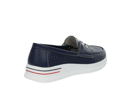 Skórzane granatowe mokasyny damskie na sportowej podeszwie Jezzi