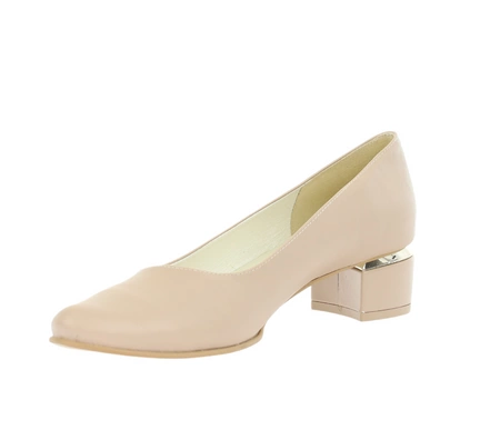 Beżowe czółenka płaskie eleganckie na szerokim obcasie Diana od Azali