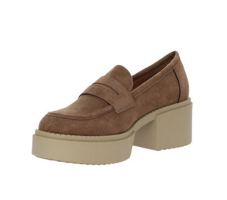 Brązowe czekoladowe zamszowe mokasyny damskie półbuty VINCEZA