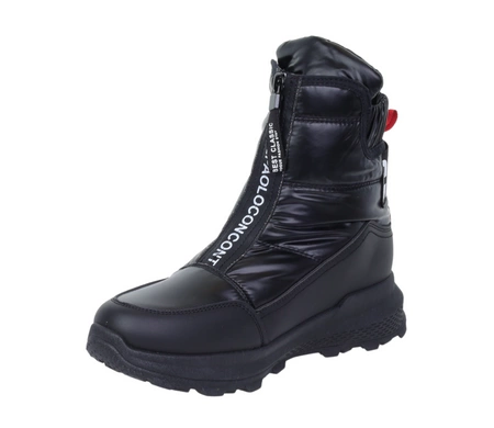 Czarne sportowe śniegowce damskie na zamek na grubej podeszwie NEWS