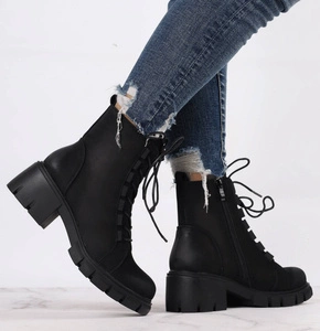 Czarne trapery damskie botki rokowe ocieplane Jezzi