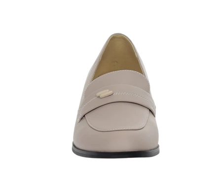 Szare skórzane półbuty damskie wsuwane lordsy na niskim obcasie VINCEZA