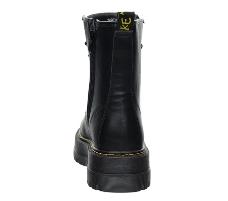 Czarne glany damskie botki traperki na platformie NEWS