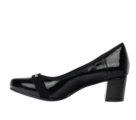 Wygodne czółenka czarne lakierowane na niskim szerokim obcasie Amelia od Jezzi