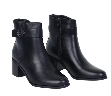 Czarne klasyczne botki eleganckie na obcasie ze skóry naturalnej ocieplane Jezzi