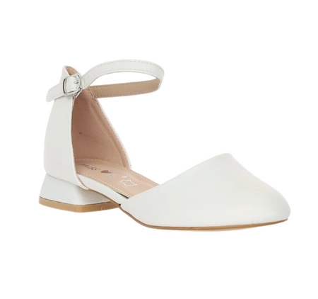 Białe eleganckie sandały dziecięce zabudowane buty komunijne MissE