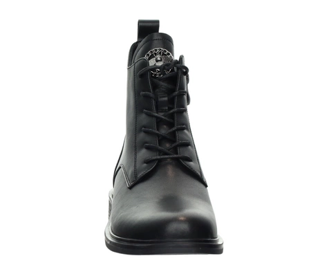 Eleganckie czarne botki zimowe na niskim obcasie ze skóry naturalnej licowej Polskie Gino Fabiani