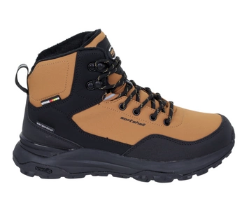 Musztardowe trapery zimowe chłopięce z membraną softshell American Club