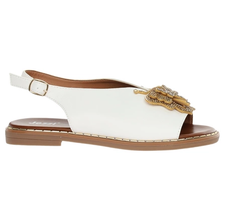 Komfortowe i eleganckie sandały damskie płaskie białe szerokie Jezzi