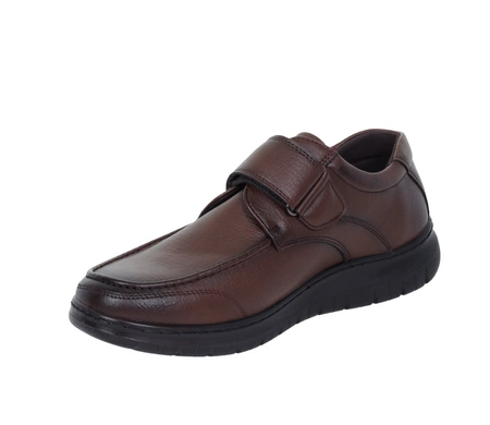 Brązowe półbuty męskie na rzepy komfortowe do garnituru UNISOFT