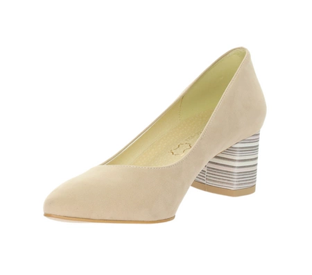 Beżowe czółenka eleganckie na wygodnym obcasie Polska Marka AZALI