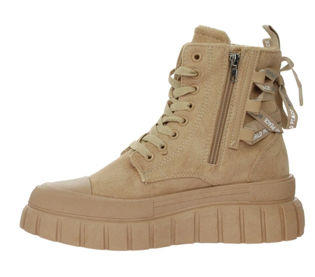 Beżowe botki zimowe damskie ocieplane na platformie NEWS