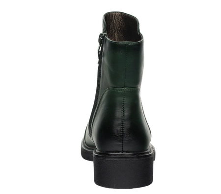 Zielone botki damskie na zimę eleganckie na płaskim obcasie Jezzi