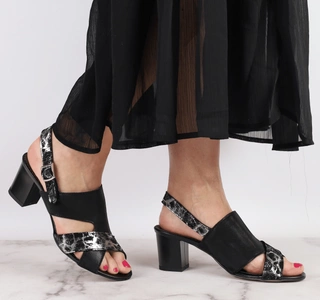 Sandały skórzane damskie na obcasie szyte Gino Fabiani