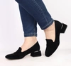Eleganckie buty damskie na niskim obcasie mokasyny czarne zamszowe  AZALI