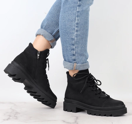 Czarne trapery damskie skórzane buty górskie Polskie Gino Fabiani