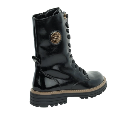 Czarne lakierowane glany damskie ocieplane zimowe Jezzi model ASA259-10