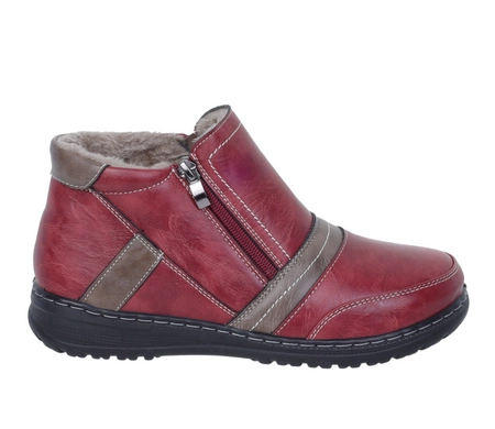 Czerwone botki damskie ciepłe na dwa zamki trzewiki babcine UNISOFT