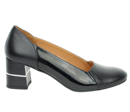 Czarne czółenka damskie na szerokim obcasie ze skóry naturalnej Gino Fabiani