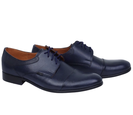 Granatowe męskie półbuty garniturowe ze skóry naturalnej