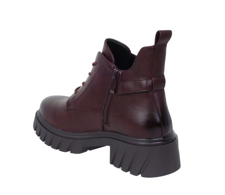 Bordowe botki damskie ocieplane na grubej platformie Jezzi
