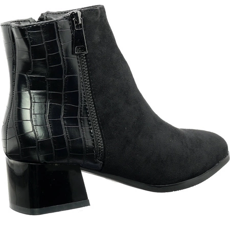 Czarne botki damskie na niskim obcasie wiosenne Jezzi