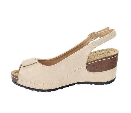 Beżowe sandały damskie na korkowej koturnie lekkie i wygodne Jezzi