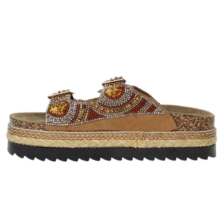 Kolorowe klapki damskie na podeszwie korkowej z koralikami