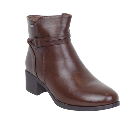 Brązowe czekoladowe botki damskie ocieplane zimowe na niskim obcasie Jezzi