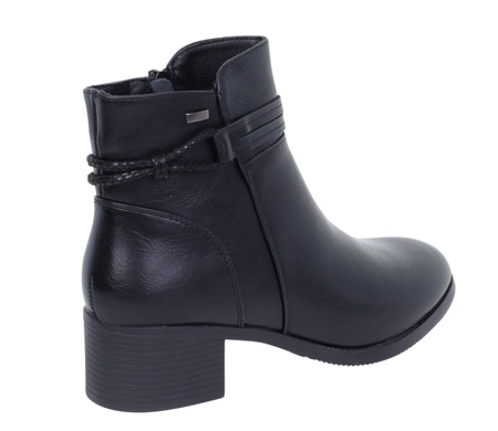 Czarne klasyczne botki damskie eleganckie na średnim obcasie komfortowe Jezzi