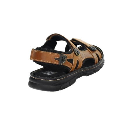 Brązowe sandały męskie skórzane na rzepy American Club