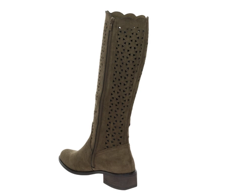 Brązowe zamszowe kozaki damskie jesienne na płaskim obcasie Eveline