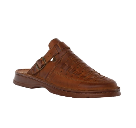 Skórzane brązowe klapki męskie zabudowane kościelne Łukpol