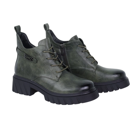 Zielone botki damskie buty zimowe wojskowe na platformie Jezzi