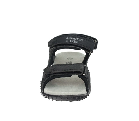 Czarne sandały sportowe młodzieżowe na rzepy ze skórzaną wkładką American Club