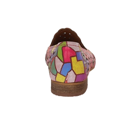 Kolorowe czółenka ażurowe płaskie ze skóry naturalnej MODO