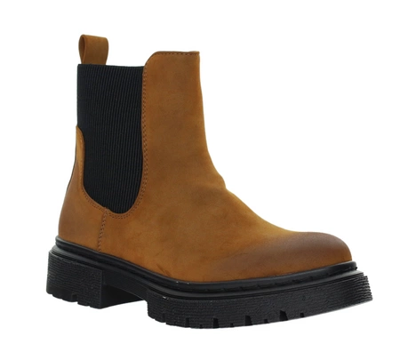 Karmelowe/rude botki płaskie ocieplane na zamek Jezzi