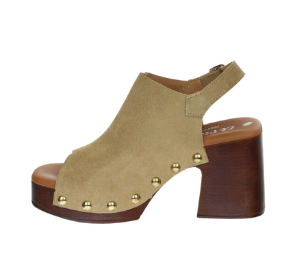 Skórzane sandały na drewnianym klocku i platformie z ćwiekami Hiszpańskie El Pimpi